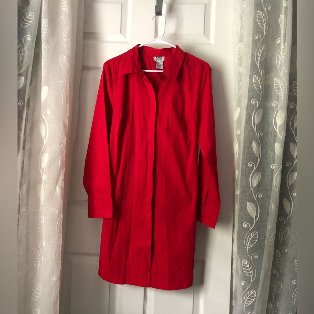 Monroe & Main cotton blend button down shirt dress drawstring belt back size L - Picture 2 of 8